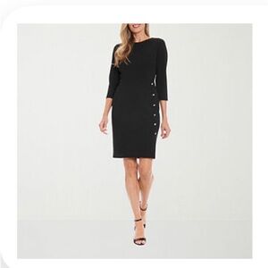 London Style Black Long Sleeve Dress with Button Accents
